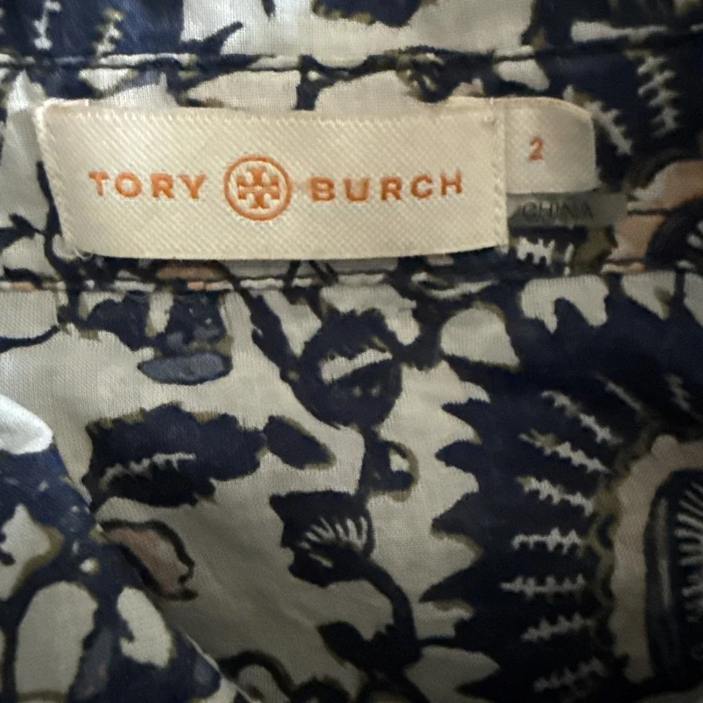 Tory Burch Blouse Cotton‎ Vines Floral Button Up Sz 2 Boho Hippie Festival
